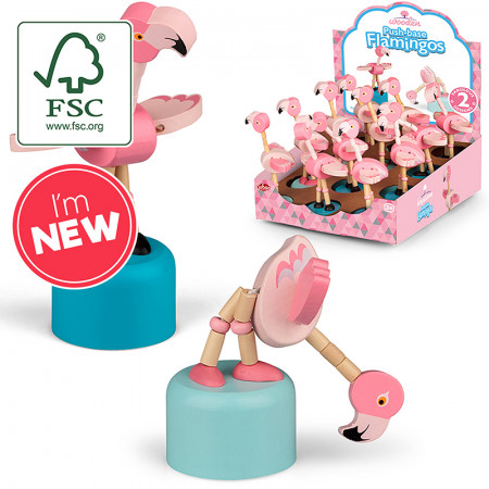 Wooden Push Base Flamingos