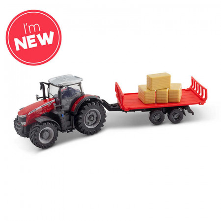 Mini Working Machines - Massey Fergusson 3" 8S.265 Tractor With Baler Trailer