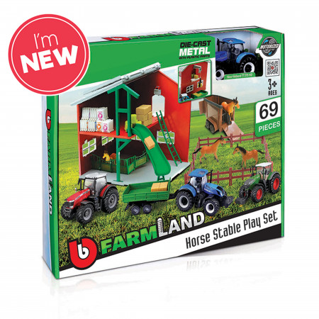 1:43 Farmland Playset - Horse Stable With New Holland Tractor